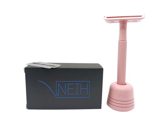 Rasierhobel Pink Lady mit Rasierständer + Rasierklingen als Bundle