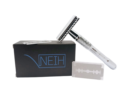 Rasierhobel Silber mit Drehgewinde + Rasierklingen als Bundle