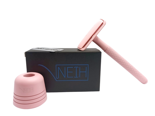 Rasierhobel Pink Lady mit Rasierständer + Rasierklingen als Bundle